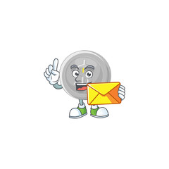 Poster - With envelope silver coin character mascot in cartoon