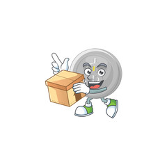 Sticker - With box silver coin character mascot in cartoon