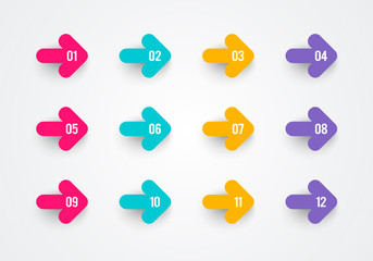 Poster - vector illustration retro colorful arrow bullet points. number 1 to 12. web element.