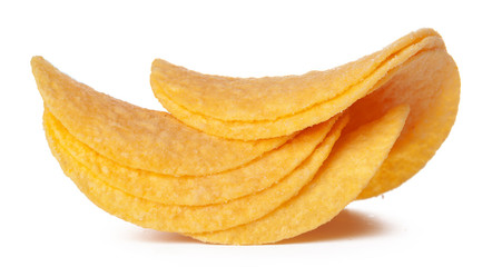 Wall Mural - Potato chips close up on white background