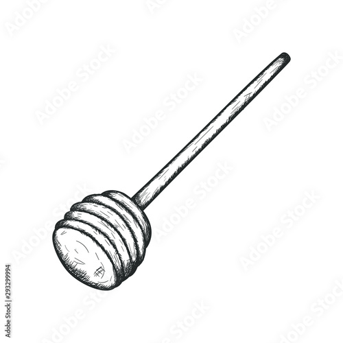 Photographie Honey wooden dipper spoon hand drawn vector illustration, simple sketchy design element