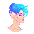 © vgorbash - Portrait of a young pretty woman with short side shaved haircut. Rainbow colored hair. LGBT concept. Vector illustration isolated on white.