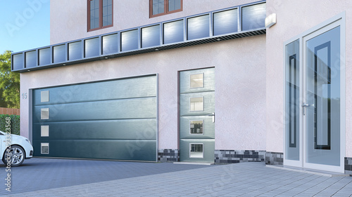 Cuadros en Lienzo Garage entrance with sectional doors. 3d illustration
