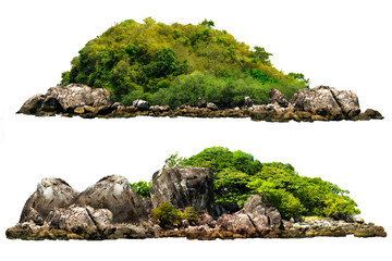 tropical island escapes: lush green foliage adorns rocky outcrops, offering serene isolation against