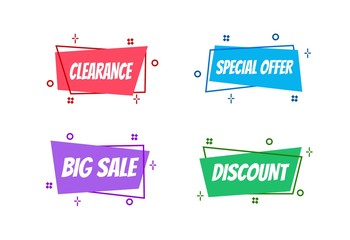 Wall Mural - 	 Flat linear promotion ribbon banner, scroll, price tag, sticker, badge, poster. Vector illustration