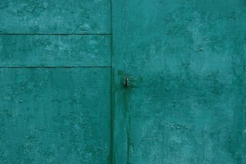 green metal background of old  iron wall and seam