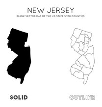 New Jersey Map. Blank Vector Map Of The Us State With Counties. Borders Of New Jersey For Your Infographic. Vector Illustration.