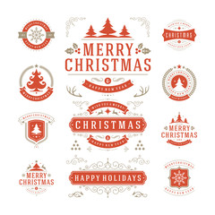 Wall Mural - Christmas vector typography ornate labels and badges vector illustration