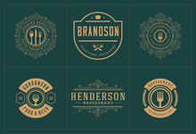 Restaurant Logos Templates Set Vector Illustration Good For Menu Labels And Cafe Badges