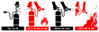 Fire extinguisher label. Fire extinguisher instruction signs. Vector illustration.