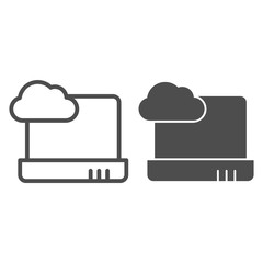 Poster - Cloud computing on laptop line and glyph icon. Notebook with cloud vector illustration isolated on white. Data cloud on device outline style design, designed for web and app. Eps 10.