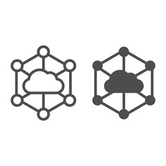 Poster - Data cloud line and glyph icon. Computer storage vector illustration isolated on white. Datacenter outline style design, designed for web and app. Eps 10.