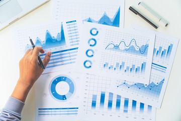 Poster - businessman working data document graph chart report marketing research development  planning management strategy analysis financial accounting. Business  office concept.