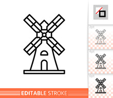 Windmill Mill Farm Simple Thin Line Vector Icon