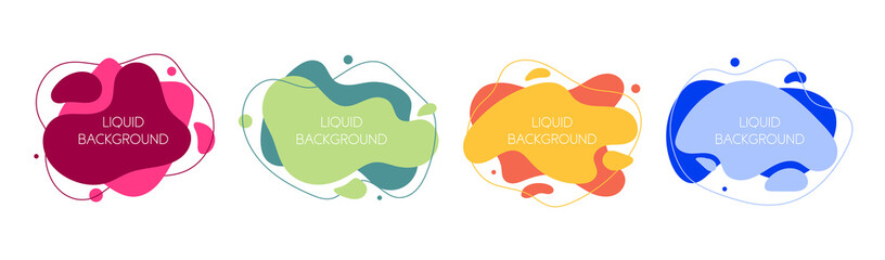 Set of 4 abstract modern graphic liquid elements. Dynamical waves different colored fluid forms. Isolated banners with flowing liquid shapes. Template for the design of a logo, flyer or presentation.