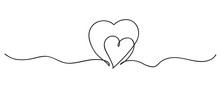 Continuous Line Art Drawing. Couple Of Hearts Symbolize Love. Abstract Hearts Woman And Baby. Vector Illustration