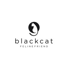 Black Cat Logo  Silhouette Vector Simple  . Circle Cat Logo Simple