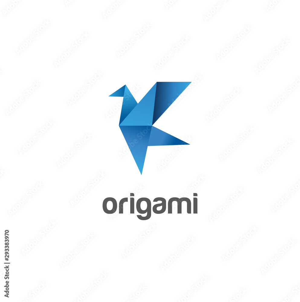 Origami Bird Logo Paper Abstract Design Vector Stock  Template Illustration - obrazy, fototapety, plakaty 