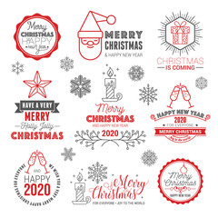 Wall Mural - merry christmas and happy new year logo set