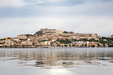 view to Milazzo Sicily Italy with castle from sea