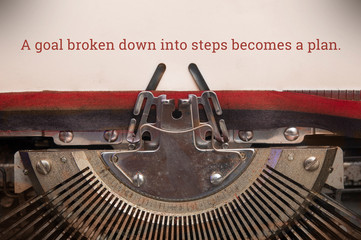 Fototapete - Old manual typewriter typed text of a goal broken down into steps becomes a plan