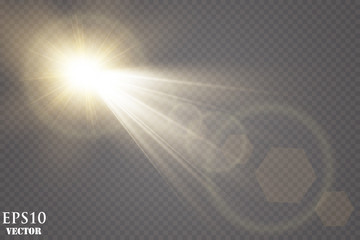 Wall Mural - Sunlight on a transparent background. Glow light effects.Star flashed sequins. Sun glare on transparent background. the lens sparkles.Vector transparent sunlight special lens flare light effect.