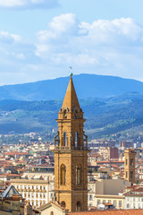 Poster - Tower in the city and the mountains in Florence, Italy