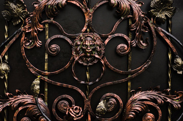 Wall Mural - Forged gate with a door handle in the form of a lion's head