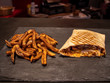 Cut French Tacos Close up with Fries on Slate 13