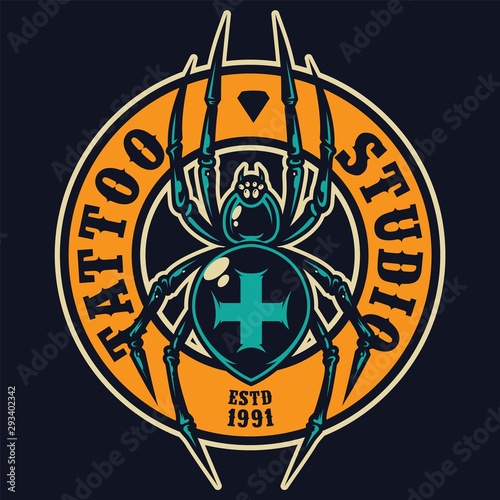 Tattoo salon colorful round label