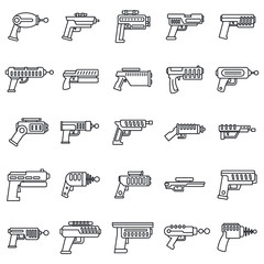 Poster - blaster shotgun icons set. outline set of blaster shotgun vector icons for web design isolated on wh