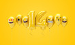 © ink drop - Number 14 yellow birthday emoji faces balloons. 3D Render