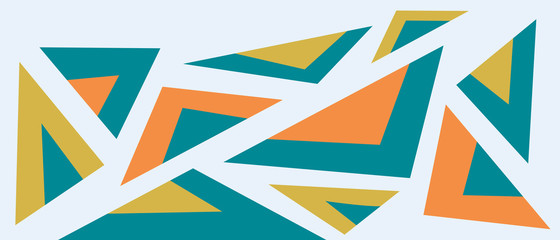 Blue, orange and green abstract triangles background, vector illustration