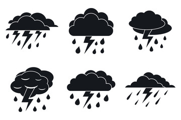 Poster - Danger thunderstorm icons set. Simple set of danger thunderstorm vector icons for web design on white background