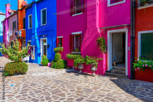 Street with colorful buildings in Burano island, Venice, Italy. Architecture ...