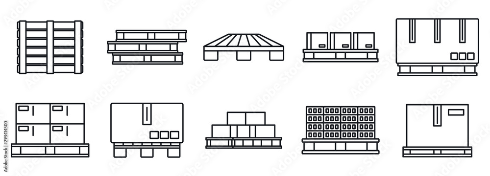 Pallet pan icons set. Outline set of pallet pan vector icons for web design isolated on white background - obrazy, fototapety, plakaty 