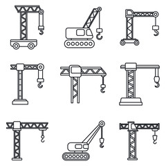 Poster - Building crane icons set. Outline set of building crane vector icons for web design isolated on white background