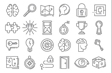 Poster - Quest icons set. Outline set of quest vector icons for web design isolated on white background
