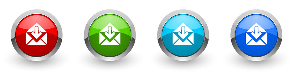 Leinwandbilder - Email silver metallic glossy icons, red, set of modern design buttons for web, internet and mobile applications in four colors options isolated on white background