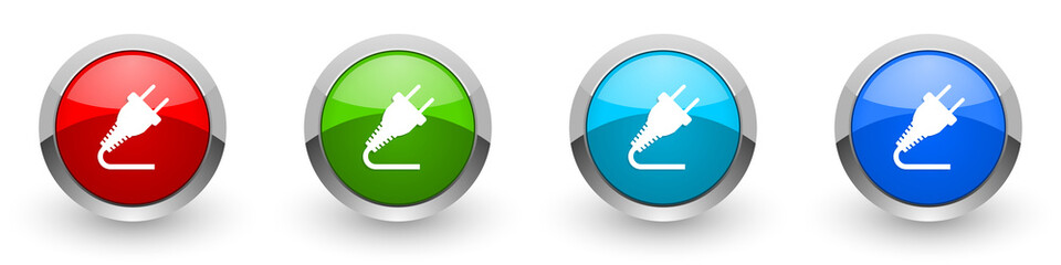 Aufkleber - Plug silver metallic glossy icons, red, set of modern design buttons for web, internet and mobile applications in four colors options isolated on white background