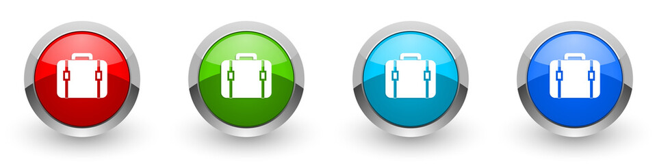 Poster - Bag silver metallic glossy icons, red, set of modern design buttons for web, internet and mobile applications in four colors options isolated on white background