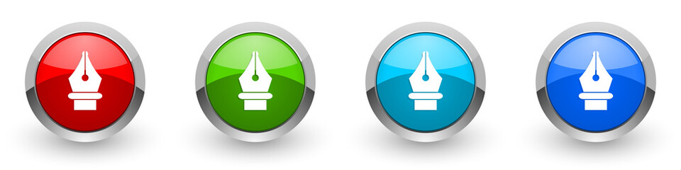 Leinwandbilder - Pen silver metallic glossy icons, red, set of modern design buttons for web, internet and mobile applications in four colors options isolated on white background