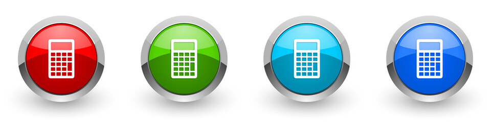 Poster - Calculator silver metallic glossy icons, red, set of modern design buttons for web, internet and mobile applications in four colors options isolated on white background