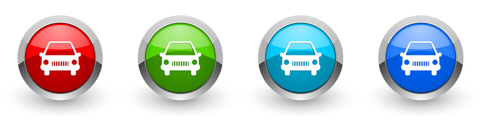 Poster - Car silver metallic glossy icons, red, set of modern design buttons for web, internet and mobile applications in four colors options isolated on white background