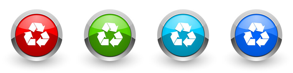 Leinwandbilder - Recycle silver metallic glossy icons, red, set of modern design buttons for web, internet and mobile applications in four colors options isolated on white background
