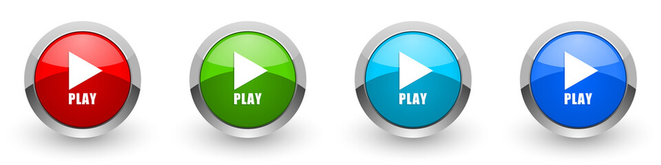 Leinwandbilder - Play silver metallic glossy icons, red, set of modern design buttons for web, internet and mobile applications in four colors options isolated on white background