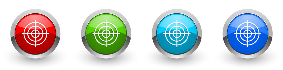 Leinwandbilder - Target silver metallic glossy icons, red, set of modern design buttons for web, internet and mobile applications in four colors options isolated on white background