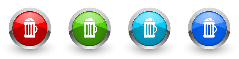 Fototapete - Beer silver metallic glossy icons, red, set of modern design buttons for web, internet and mobile applications in four colors options isolated on white background