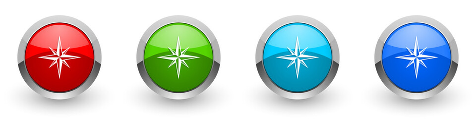Poster - Compass silver metallic glossy icons, red, set of modern design buttons for web, internet and mobile applications in four colors options isolated on white background