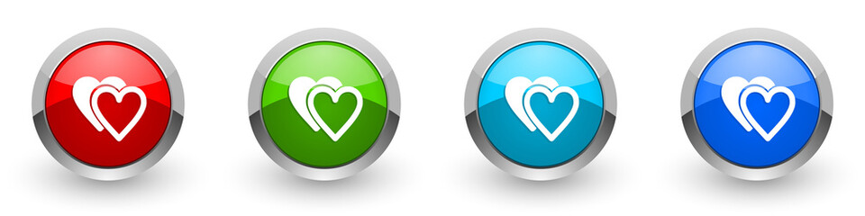 Poster - Love silver metallic glossy icons, red, set of modern design buttons for web, internet and mobile applications in four colors options isolated on white background